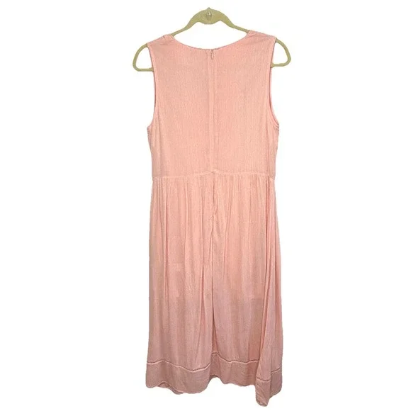 Entro Peach Embroidered Midi Dress Boho Floral Sleeveless Empire Waist Size L - Picture 4 of 14